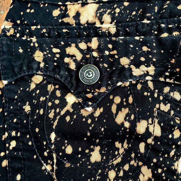 True Religion Ricky Black Jeans 32 Men’s Raf Simons Like Acid Splatter Distresse - Picture 4 of 11
